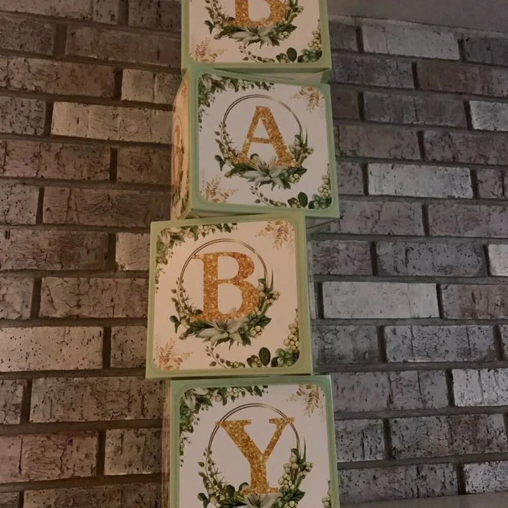 Set of 4 Baby Shower Baby Green/Gold Floral Boxes perfect for flower or displays